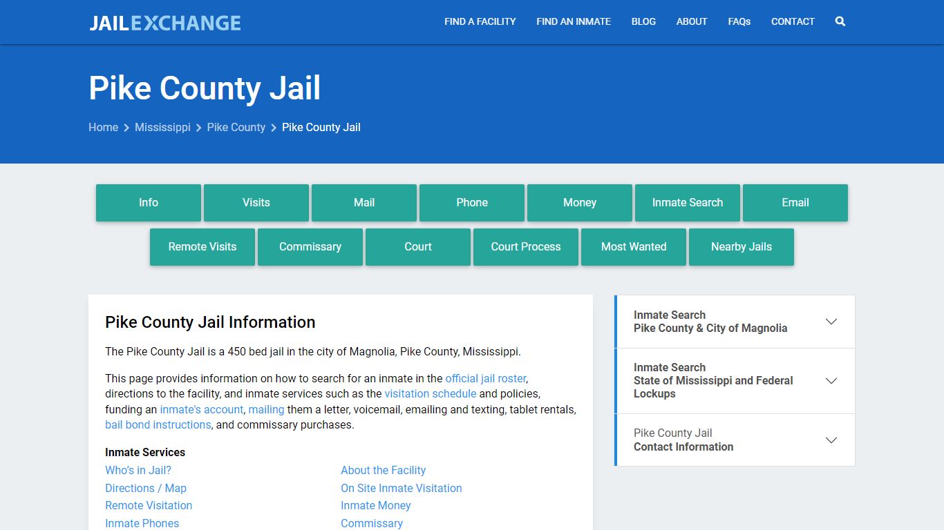 Pike County Jail, MS Inmate Search, Information